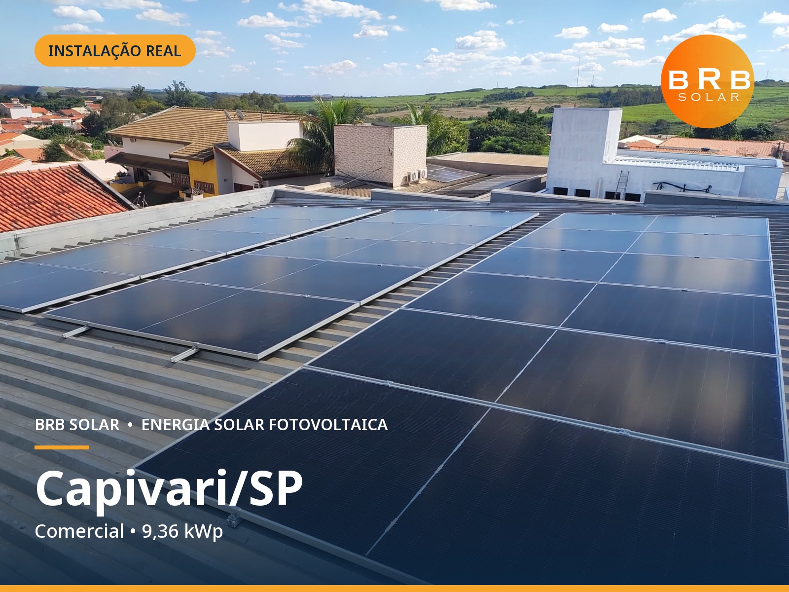 Instalação de energia solar em Capivari / SP — Comercial, Telhado metálico