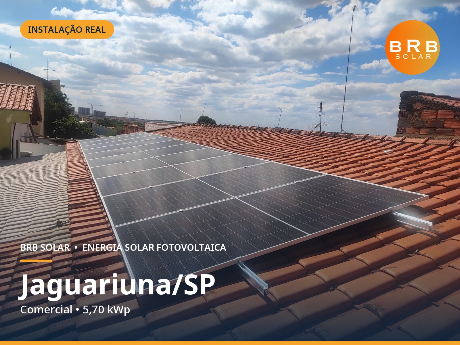 Instalação de energia solar em Jaguariúna / SP — Comercial, Telhado cerâmico